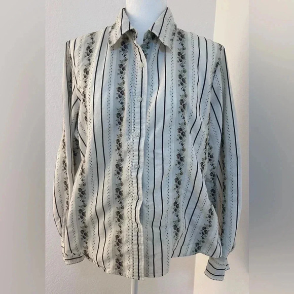 White Stag Button Up Floral Brown Detailed Top Size Large - Picture 1 of 10
